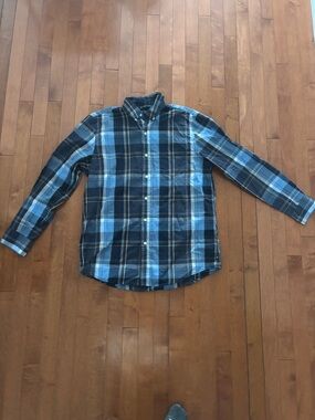 Chaps Blue and Black Plaid Button-Down Shirt